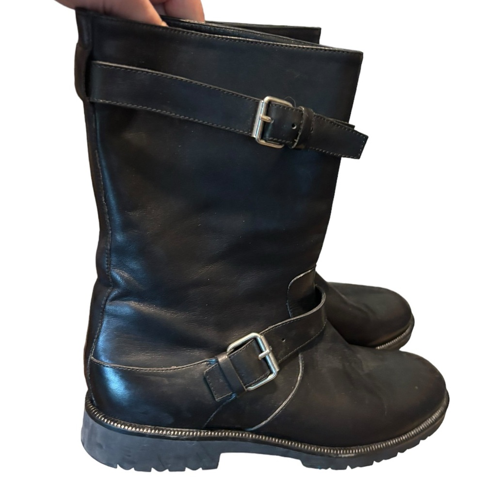 MaxMara Black Leather Buckle Combat Boots Size 41